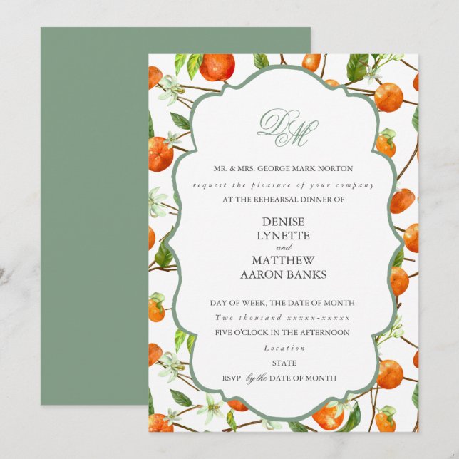 Ensemble de mariage orange Basil Green Invitation (Devant / Derrière)