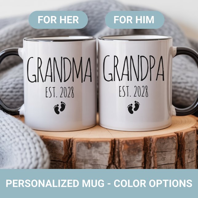 Ensemble de mugs personnalisés pour grands-parents (Personalized Grandparents Mug Set Baby Shower Gift, Grandma and Grandpa Mug Gift for New Baby Reveal)