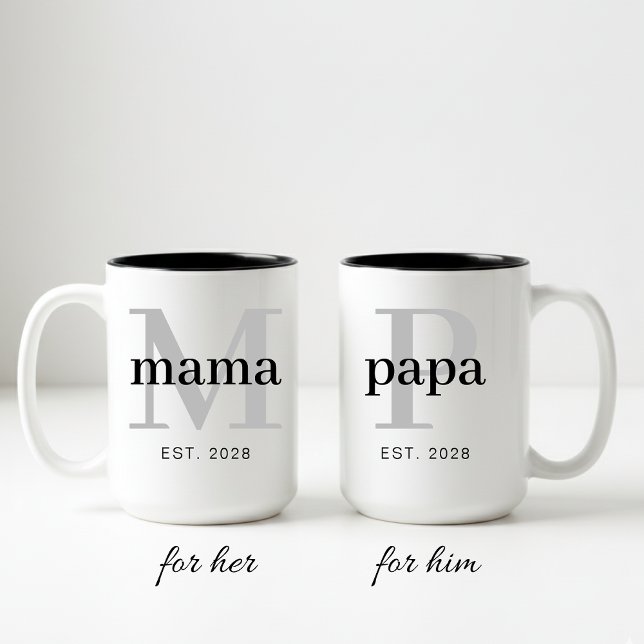 Ensemble de mugs pour Papa et Maman, cadeau person (Mama and Papa Coffee Mug Birthday Gift for Mom, Personalized Mom Mug Gift for Grandma and Mom)