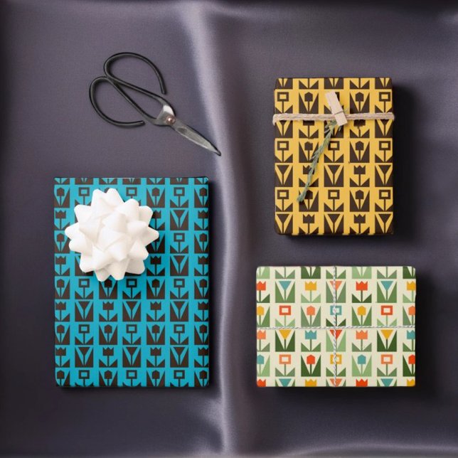 Ensemble de papier à envelopper moderniste à fleur (Créateur téléchargé)