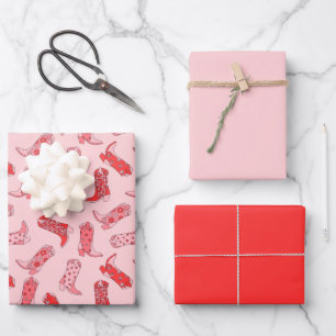 Ensemble de papier à envelopper rose et rouge rétr
