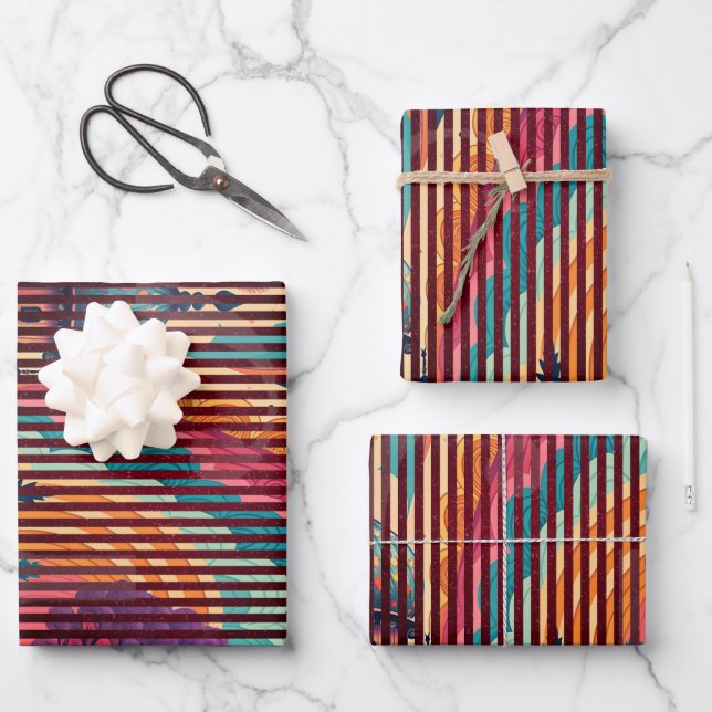 Ensemble de papier cadeau à dôme prune foncé (3 fe (Recto)