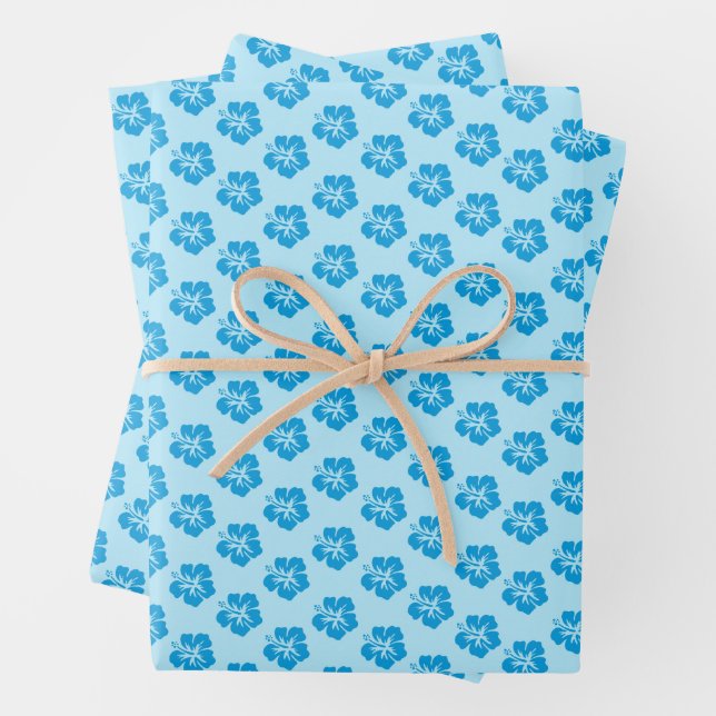 Ensemble de papier cadeau à motif Hibiscus Bleu  (En situation)
