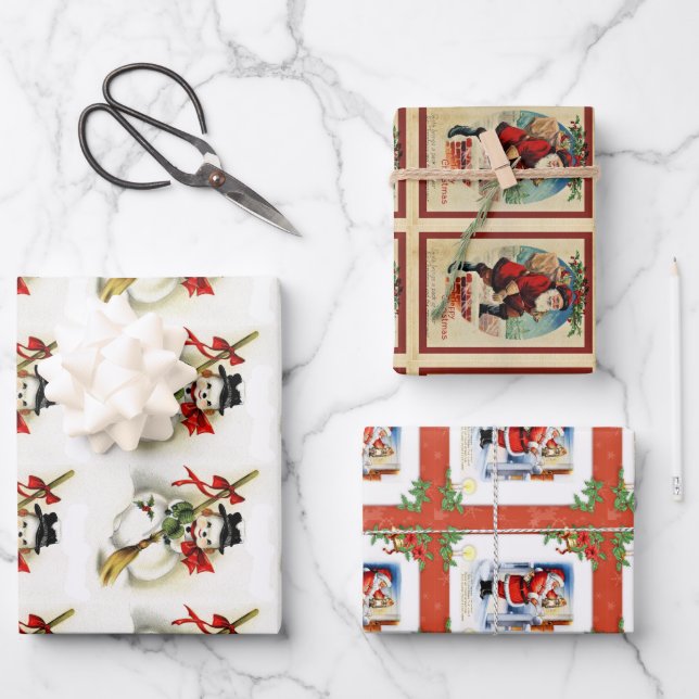 Ensemble de papier cadeau brillant Père Noël et bo (Recto)