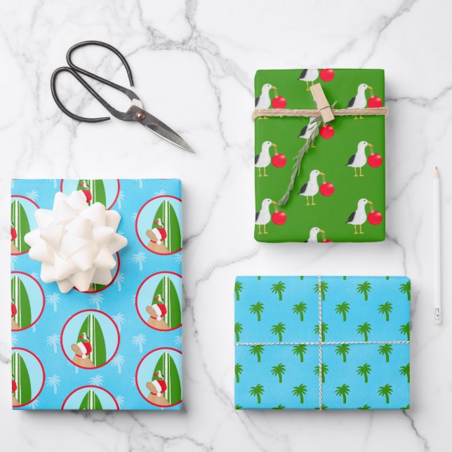 Ensemble de papier cadeau Chien Planche de Surf Do (Recto)