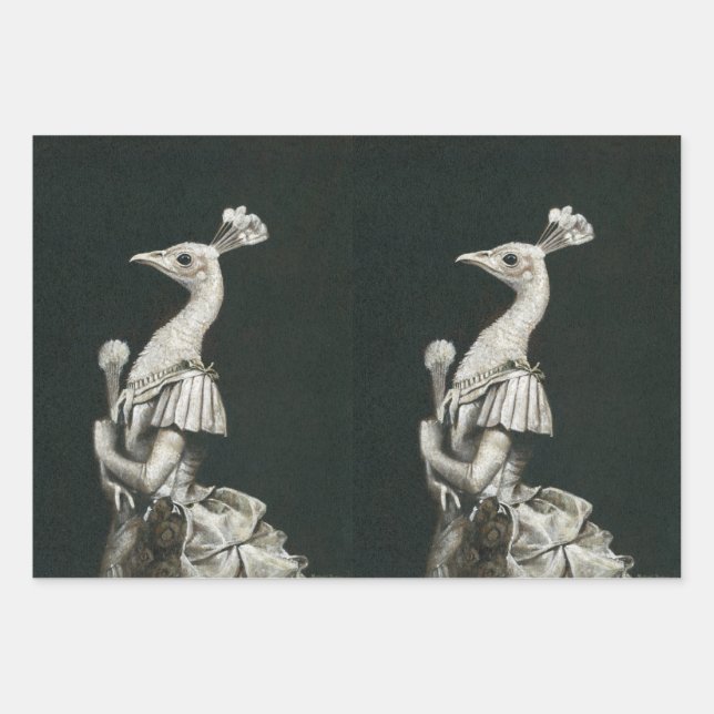 Ensemble de papier cadeau Dame Paon Victorien (Devant)