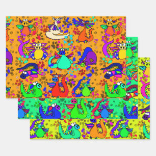 Ensemble de papier cadeau de dragon de dessin anim