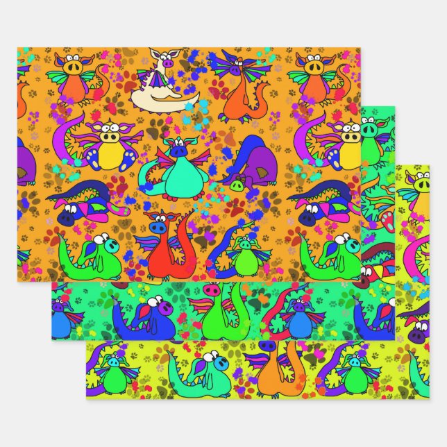 Ensemble de papier cadeau de dragon de dessin anim (Lot)