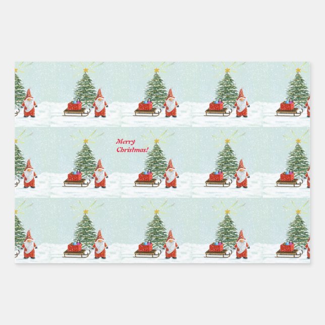 Ensemble de papier cadeau de gnome de Noël magique (Devant)