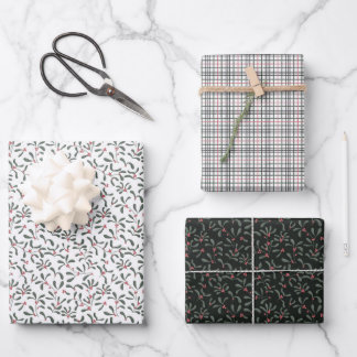 Ensemble de papier cadeau de Noël chic avec gui et