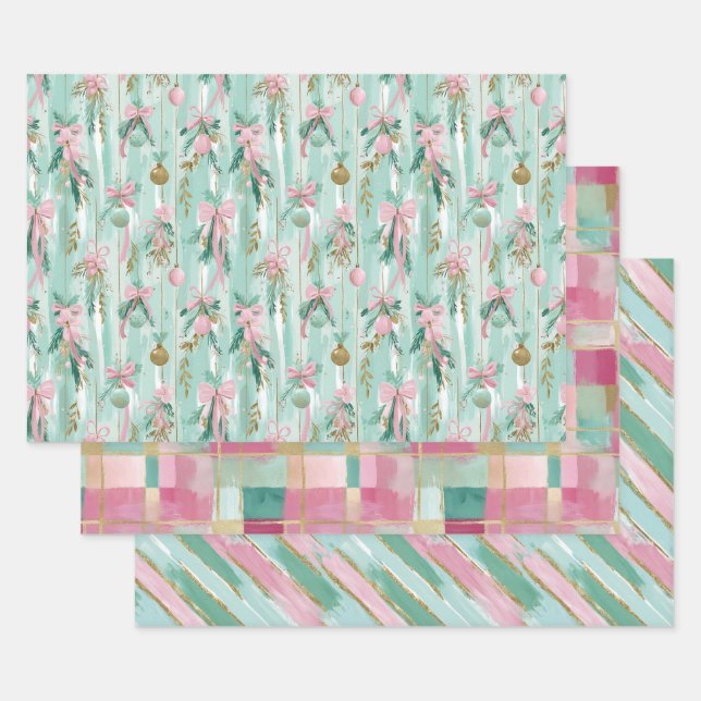 Ensemble de papier cadeau de Noël pastel  (Lot)