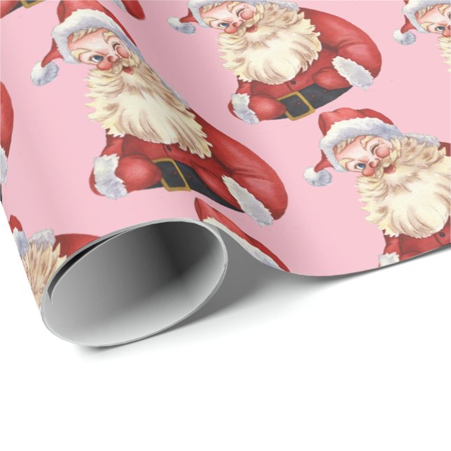 Ensemble de papier cadeau de Noël Santa rose vinta (Coin rond)