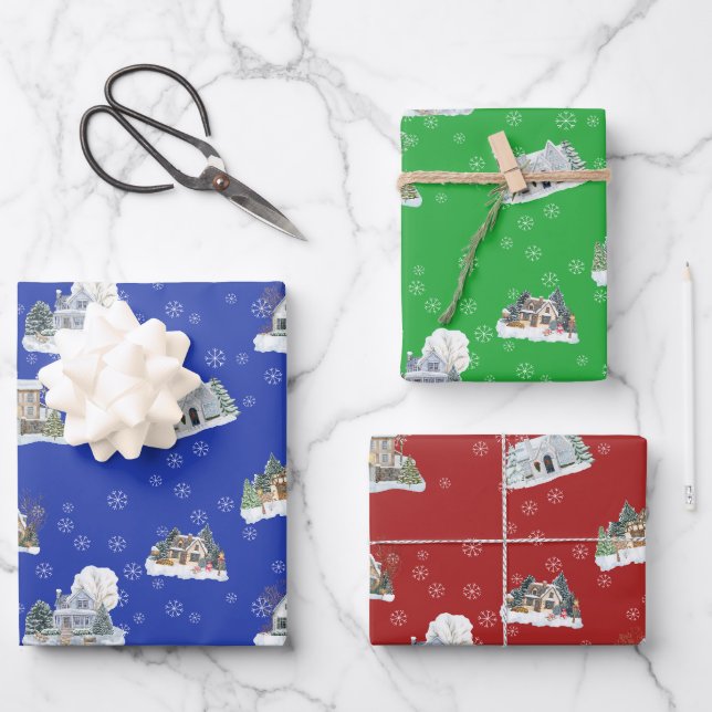 Ensemble de papier cadeau de scène de Noël (Recto)