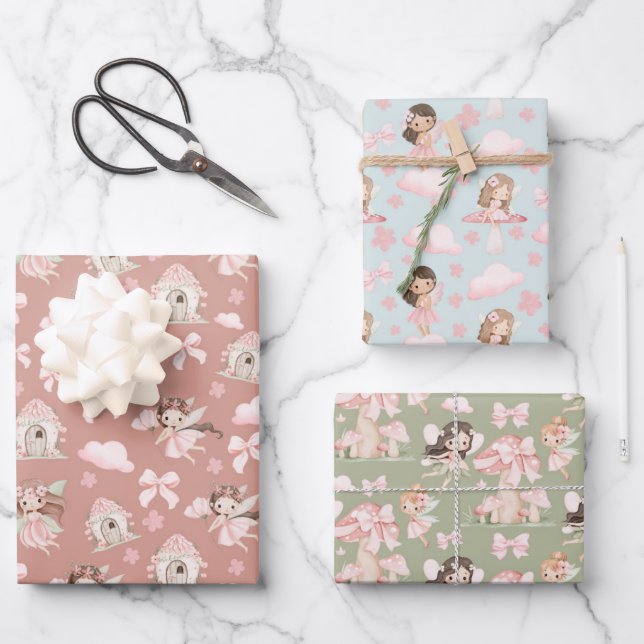 Ensemble de papier cadeau fantaisiste pour filles (Recto)