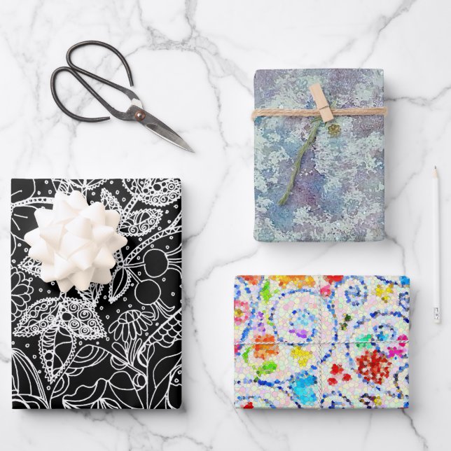 Ensemble de papier cadeau Jardin Magique & Art Abs (Recto)