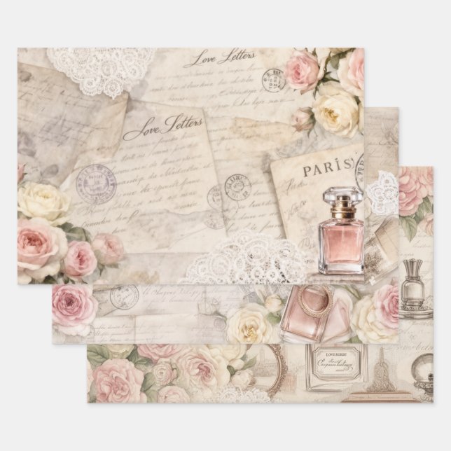 Ensemble de papier cadeau Lettre d'amour française (Lot)