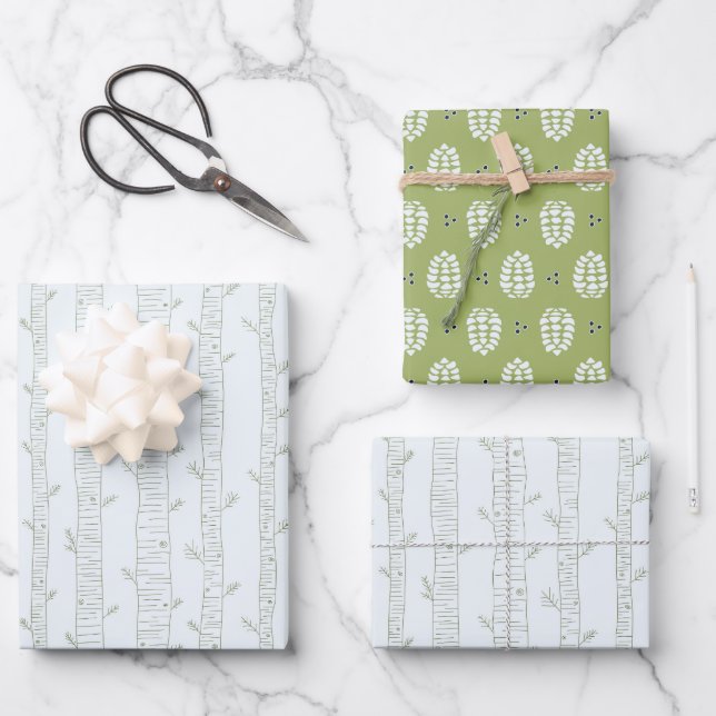 Ensemble de papier cadeau Pin et Cône de Pin (Recto)