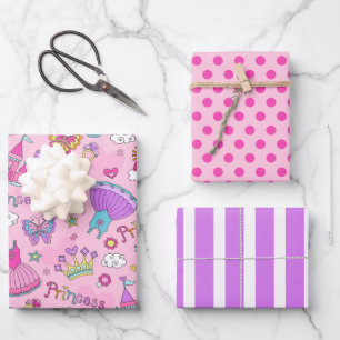 Ensemble de papier cadeau Princesse pois & rayures