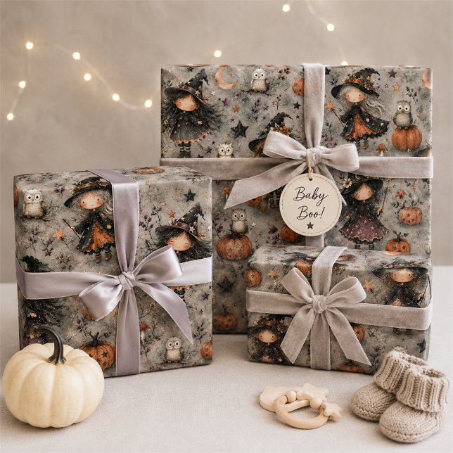 Ensemble de papier cadeau Sorcière et Hibou Mignon (Créateur téléchargé)