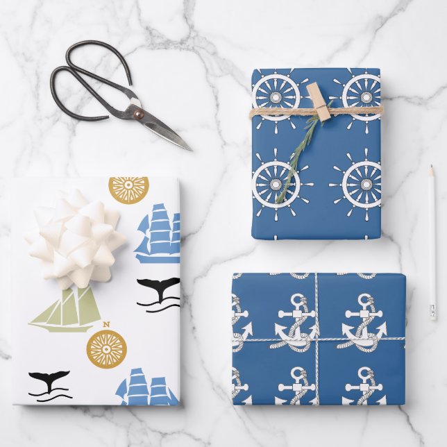 Ensemble de papier cadeau - Thème nautique (Recto)