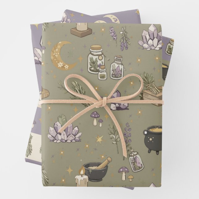 Ensemble de papier cadeau Wiccan de 3 (En situation)