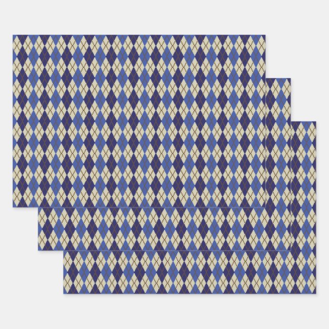 Ensemble de papier d'emballage Argyle Scone Bleuet (Lot)