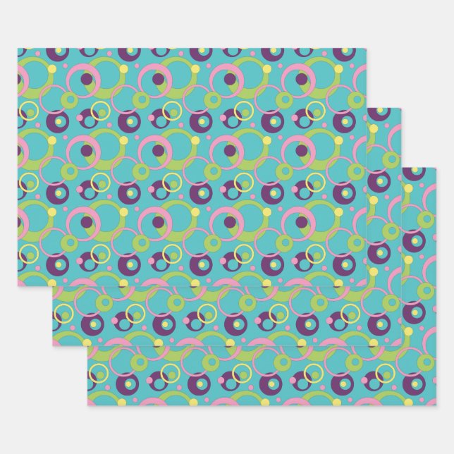 Ensemble de papier d'emballage Cercles bleus funky (Lot)