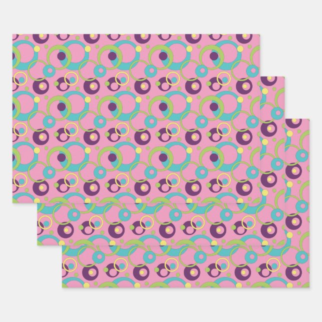 Ensemble de papier d'emballage Cercles roses funky (Lot)