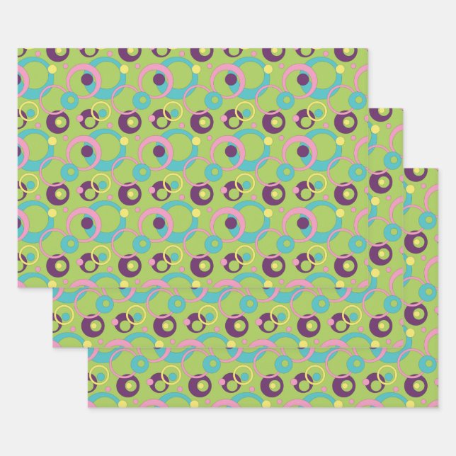 Ensemble de papier d'emballage Cercles Verts Funky (Lot)
