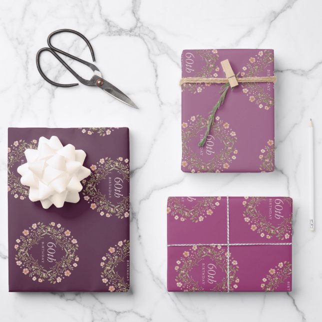 Ensemble de papier d'emballage Couronne florale 60 (Recto)