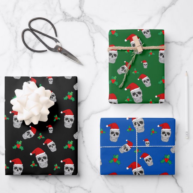 Ensemble de papier d'emballage crâne de Noël (Recto)