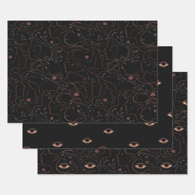 Ensemble de papier d'emballage Dark Art Line Faces (Lot)