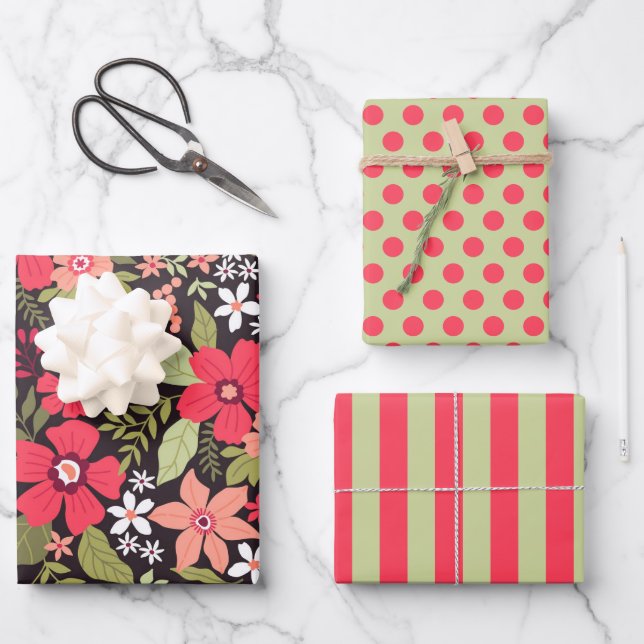 Ensemble de papier d'emballage de jolies fleurs sa (Recto)
