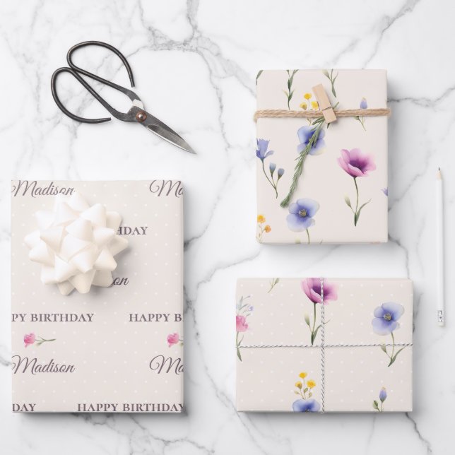 Ensemble de papier d'emballage de naissance floral (Recto)