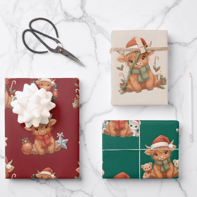 Ensemble de papier d'emballage de Noël de vache de (Recto)