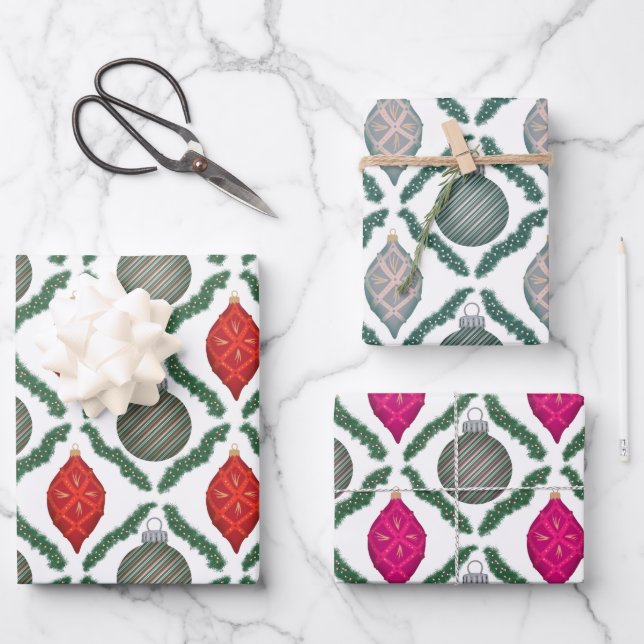Ensemble de papier d'emballage d'ornements de Noël (Recto)