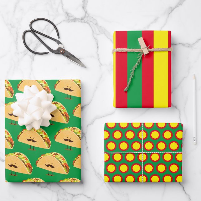 Ensemble de papier d'emballage festif pour tacos (Recto)