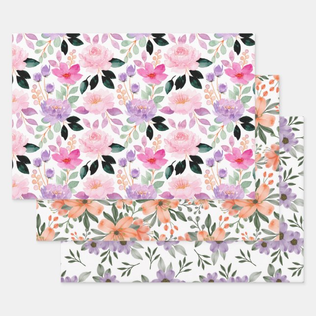 Ensemble de papier d'emballage floral aquarelle fa (Lot)