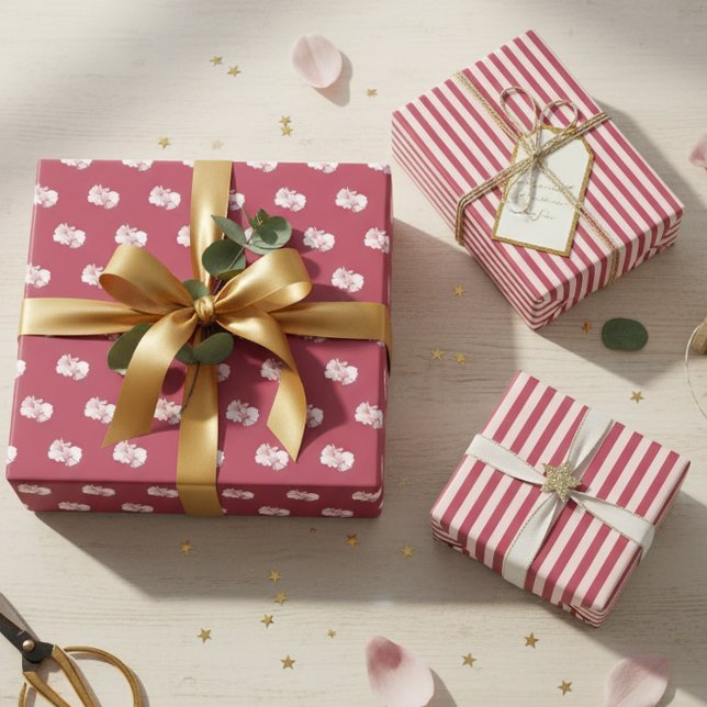 Ensemble de papier d'emballage floral et rayé rose (Créateur téléchargé)