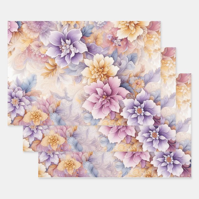 Ensemble de papier d'emballage floral pastel – Élé (Lot)