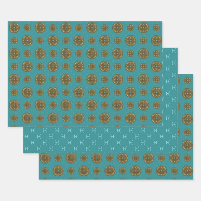 Ensemble de papier d'emballage Mandala Poissons (Lot)