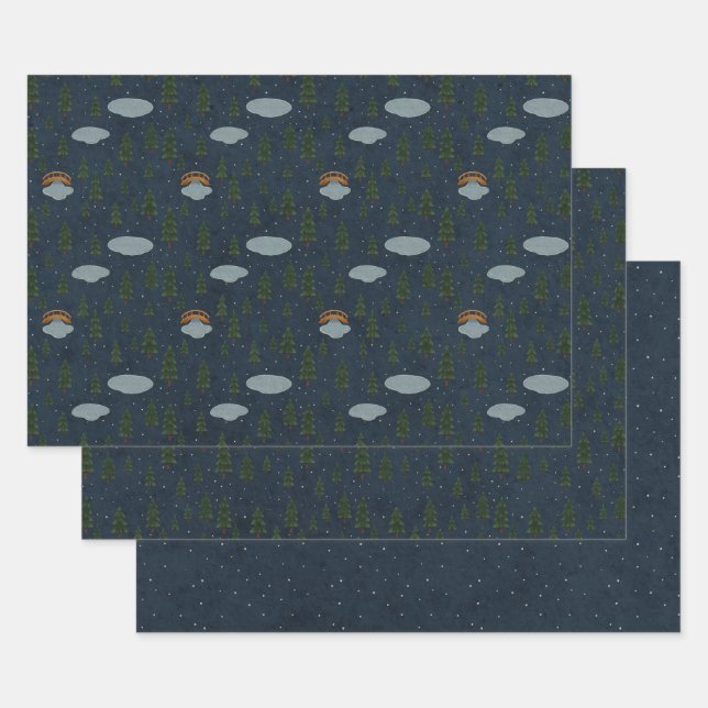 Ensemble de papier d'emballage motif Nuit d'hiver  (Lot)