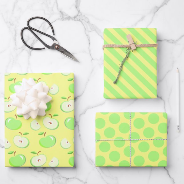 Ensemble de papier d'emballage pomme verte (Recto)