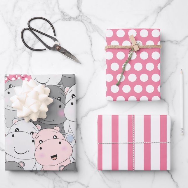Ensemble de papier d'emballage pour bébé hippopota (Recto)