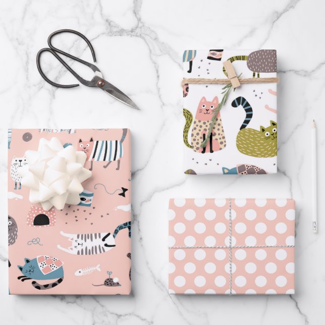 Ensemble de papier d'emballage pour chats Crazy Cu (Recto)