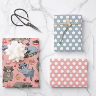 Ensemble de papier d'emballage Raccoons et Dessert