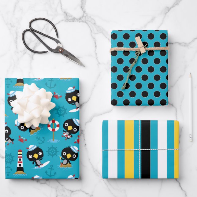Ensemble de papier d'emballage sur la vie marine d (Recto)