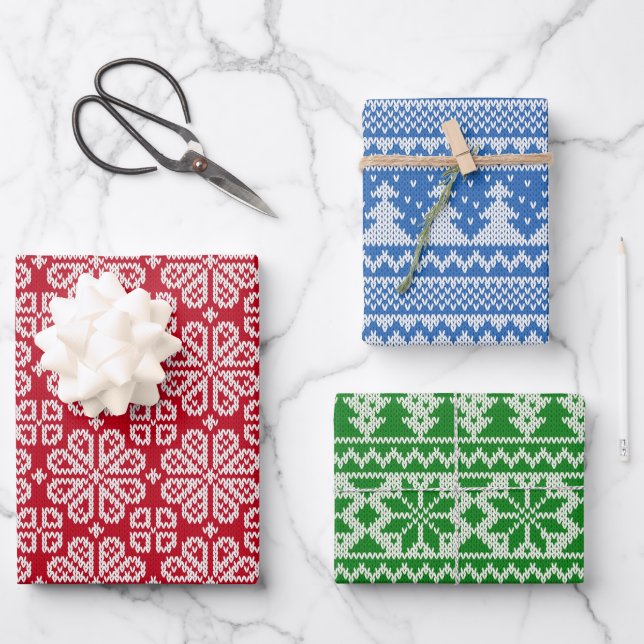 Ensemble de papier d'emballage tricot de Noël (Recto)