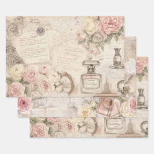 Ensemble de papier d'emballage vintage Paris Rose