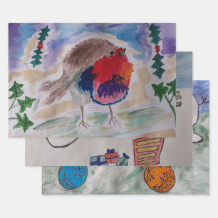 Ensemble de papier d'enveloppement Robin, Snowman 
